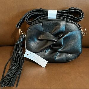 Black Leather Crossbody Bag with Tassel
